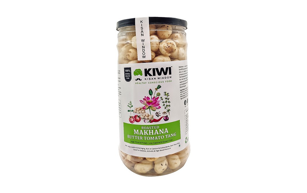 Kiwi Kisan Window Roasted Makhana Butter Tomato Tang   Glass Jar  100 grams